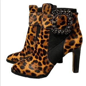 Karl Lagerfeld Paris Vania Jewel Buckle Leopard Print Haircalf Boot
